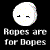 identical white circular icons with closed eyes and yellow dots on black background, each labeled 'Ropes are for Dopes' in pixelated text