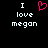 Pixelated text 'I love megan' with a pink heart symbol replacing the word 'love', displayed on black background.