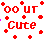 Red pixelated text and symbols on white background with scattered red crosses, including 'oo UT' above 'Cute' in bold block letters.
