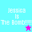Four quadrants display "Jessica Is The Bomb!!!!!" text with a star icon; top-left and bottom-right are cyan, top-right and bottom-left are purple.