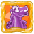 A 3-frame animated contact sheet showing a purple cartoon jelly-like character with large eyes and a wide smile inside an orange background framed by a golden border, displayed in a 2x2 grid layout with one empty gray cell.