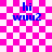 Blue text "hi wuu2" on pink and white checkered background with animated pixel distortion effects.