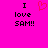 Pixelated text and heart symbol on bright pink background with identical left and right sections.