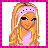 Pixel art buddy icon featuring a blonde doll character with blue eyes and a purple headband on the left, next to pink text reading 'hottie' on a blue background on the right.