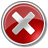 Red circular icon with white border containing white X symbol on red background