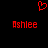 Red pixelated heart symbol above two identical red text labels reading 'Ashlee' on a black background.