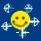 A contact sheet showing two frames of an animated AIM buddy icon: a yellow smiley face with blue sparkles on the left and a person wearing glasses and a black cap on the right.
