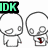 Pixelated cartoon figures with blank heads and simple bodies, some holding red objects, arranged in a with overlaid text labels