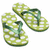 Green and white polka dot flip-flops with green straps, displayed in three separate views on a plain background.