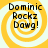 Four identical yellow and white spiral-patterned icons with black text reading "Dominic Rockz Dawg!" arranged in a