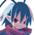 Pixelated 50x50 AIM buddy icon featuring a blue-haired anime-style character with red eyes and pink skin, wearing a purple-red outfit against a white background.