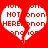 Red background with two white broken heart shapes containing red text reading NOT HERE and partial obscured text.