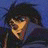 Animated pixelated image of a character with spiky black hair and a blue hooded garment against a blue background, with text reading "AnimeIM" and "com" on a black