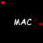 Black background with white 'MAC' text repeated in three , red and dark red stars scattered across the scene, gray rectangle partially visible at bottom right