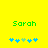 Green text 'Sarah' on bright yellow background with blue and light green puzzle pieces below, two identical static frames shown side-by-side.