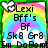Pixelated icon with rainbow gradient background, white cloud shapes, and black text reading 'Lexi Bff's Bf Sk8 Gr8' over green border.