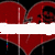 Red heart-shaped backgrounds with black skull-and-crossbones icons, white plus signs and vertical bars in various positions.