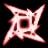 Pixelated static icon with abstract pink and white geometric shapes on black background, resembling a stylized star or spiral pattern.