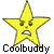Static pixel art icon of a yellow star with a face and the text "Coolbuddy" below it on a gray background.