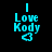 Four variations of a pixelated cyan text icon reading "I Love Kody" with a heart symbol, each featuring different white rectangular overlays on black background.
