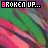 repeated pixelated text and striped background patterns with alternating color schemes