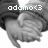 Two hands in a handshake pose with text overlays; left side shows 'adamo<3', right side shows 'ily' on the lower hand.