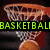 A basketball hoop with a net and ball, overlaid with green text reading "BASKETBALL IS LIFE" in three separate frames.