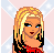 Pixel art contact sheet showing four frames of a punk-themed animated buddy icon with blonde character, red crop top, black pants, and 'PUNK' text.