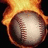A baseball engulfed in flames on a black background, with red text reading 'baseball is my life' below.