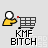 Pixel art animation of a yellow figure pushing a shopping cart with green trees, transitioning through multiple states including single and double figures, text "KMF BITCH" below.
