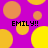 Purple background with yellow and orange circles; four instances of 'EMILY!!' text in black pixelated font.