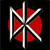 Static pixel art icon featuring a red cross with white diagonal stripes on black background, resembling a stylized medical or emergency symbol.