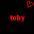 Red pixelated heart symbol above two identical red 'toby' text instances on black background.