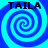 Four identical spiral patterns arranged in a , each with the text "TAILA" above it, on a blue and cyan background