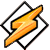A pixelated orange-yellow lightning bolt with black outline inside a white diamond shape bordered by thick black lines on gray background.