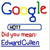 Pixelated Google search interface with multicolored 'Google' logo, search bar, and 'Edward Cullen' text below.