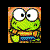 Green frog character with large white eyes and black pupils in three distinct poses against different backgrounds, below which green text reads 'Frogs 4 Ever'.