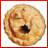 A circular icon with a textured beige surface resembling baked goods, displaying sequential facial expressions including closed eyes and open mouth.