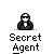 Animated contact sheet of a 'Secret Agent' buddy icon showing sequential frame changes from full character to partial elements with red particle effects.