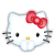 Pixelated white cat face with red bow, black eyes, yellow nose, and gray whiskers; left view shows open eyes, right view shows closed eyes.