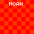 Red and orange checkered background with four white 'NOAH' text blocks arranged in a pattern