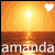 A static pixel art image shows a sunset over water with the name 'amanda' in white text at the bottom and a heart symbol in the top right corner.