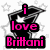 A pixelated icon with a black graduation cap featuring a white star, pink text reading "i love Britani," and a background of light gray stars.