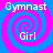 Four identical display a blue and pink spiral background with 'Gymnast' text at top and 'Girl' text below, each showing the same static image