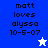 Pixelated text reads 'matt loves alyssa 10-5-07' with two star icons on blue and white backgrounds.