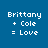 Four identical pixelated text on blue background with white text reading 'Brittany + Cole = Love' and black rectangular overlays in different positions