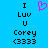 Pixelated blue background with black text and a pink heart symbol, showing 'I Luv U Corey <333' on both sides of the heart.