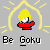 Pixel art icon of a character with spiky yellow hair in a red outfit, surrounded by yellow radiating lines, with 'Be Goku' text below.