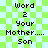 Pixelated text on a green and light blue checkered background, with repeated phrases arranged in vertical