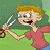Pixelated cartoon character with yellow hair holding two silver forks in a grassy background, next to green text reading "Original Icons .com" on dark green.